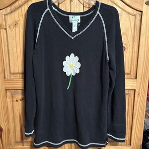 The Quacker Factory Cotton Sweater with White Flower